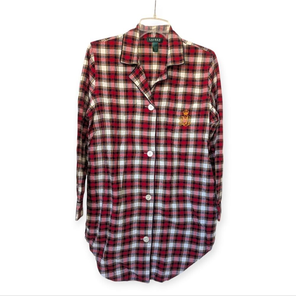 Lauren Ralph Lauren Plaid Logo Embroidered Sleep Shirt